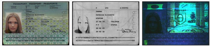 Отсканированный документ в видимом, ИК-и УФ-свете